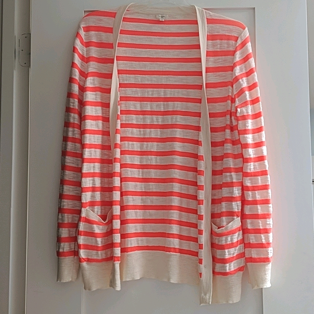 J.crew Neon Orange Striped Cardigan